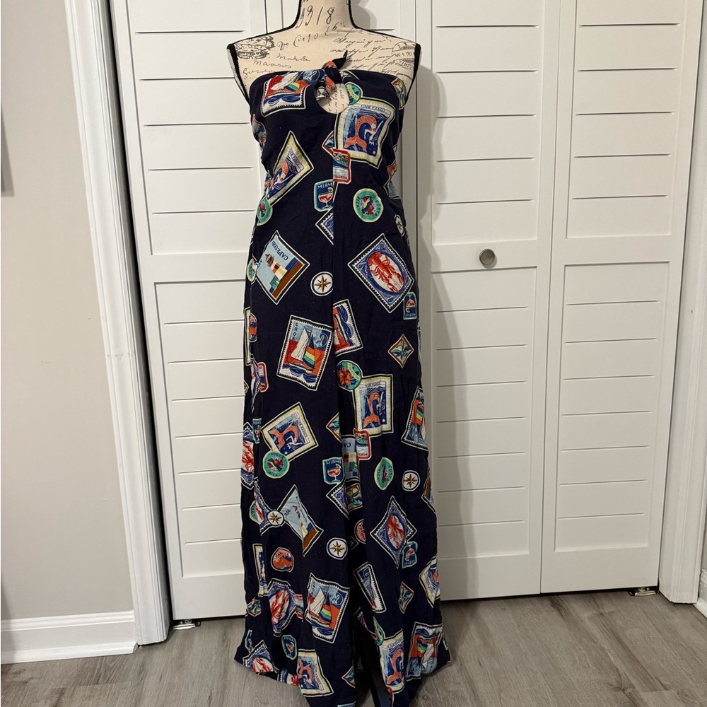 Anthropologie Postcard Print Linen Jumpsuit NWT
